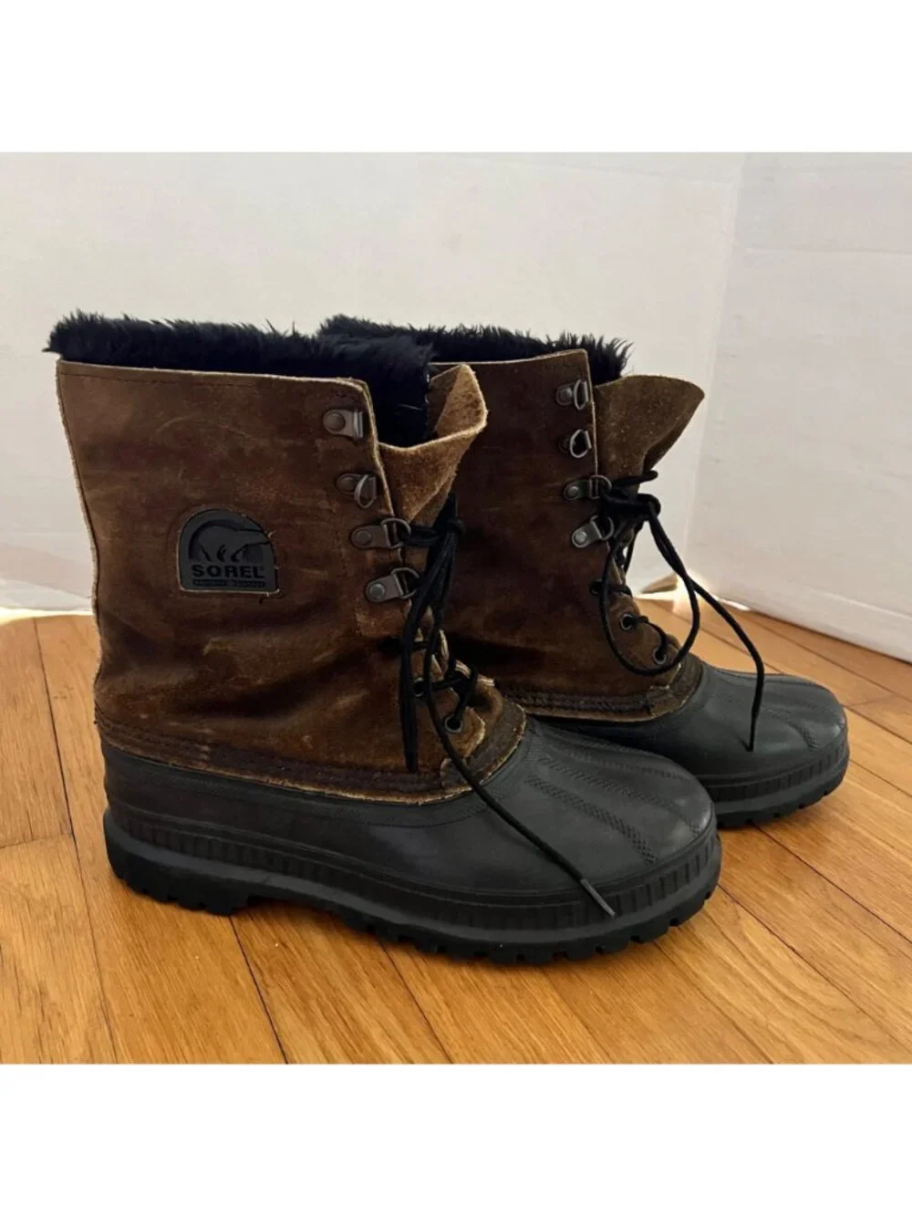 Vintage Sorel Mens Size 7 Brown Suede Kaufman Steel Shank Fur Lined Winter Boots